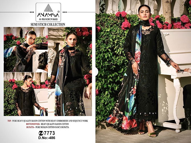 Anamsa 486 Rayon Cotton Embroidery Pakistani Suit Wholesale Market In Surat